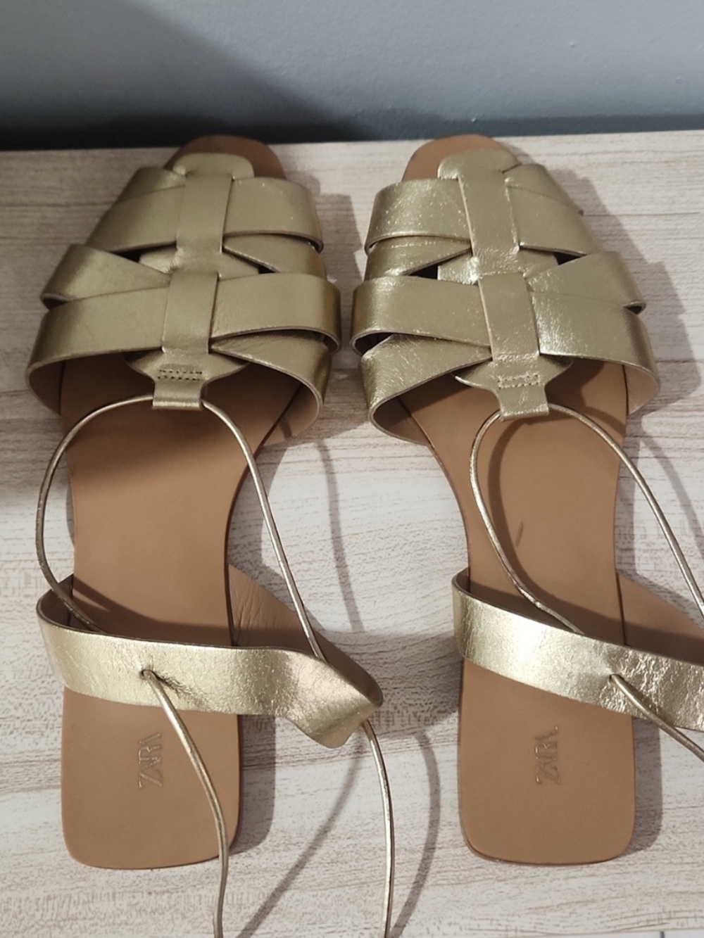 Zara Gold Woven Leather Slingback Sandals - Picture 4 of 4